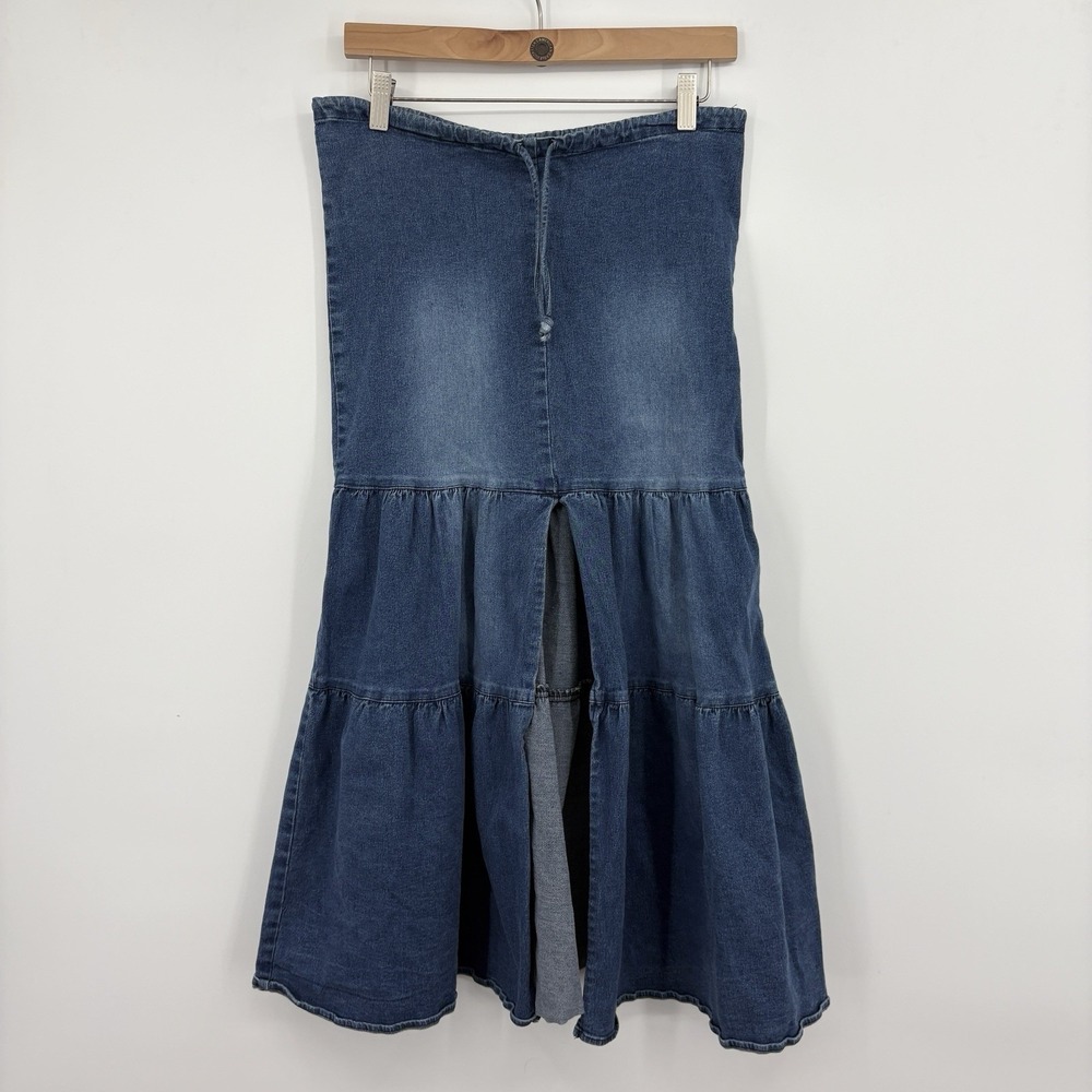 Vintage Y2K Maxi Skirt Women 0 Small Denim Cowgirl Western Festival Tiered Slit